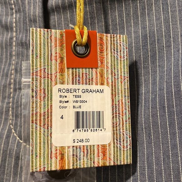 Robert Graham Tess Pinstripe Cotton Pants, Blue Grey, size 4 - Picture 4 of 4